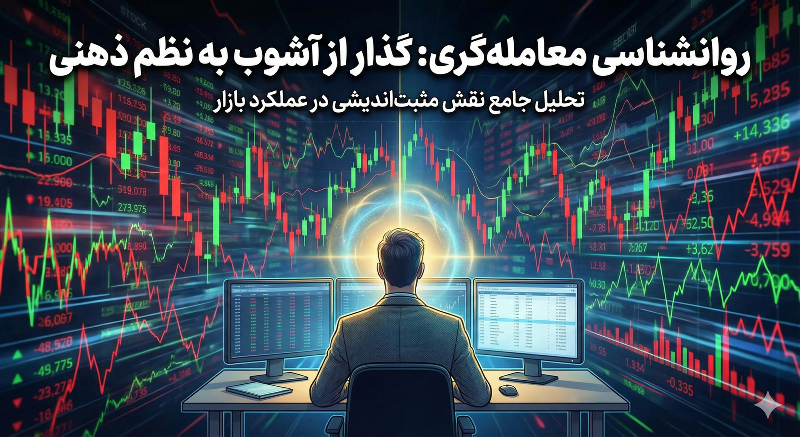 An infographic illustrating psychological trading strategies, featuring stock market trends and data analysis.